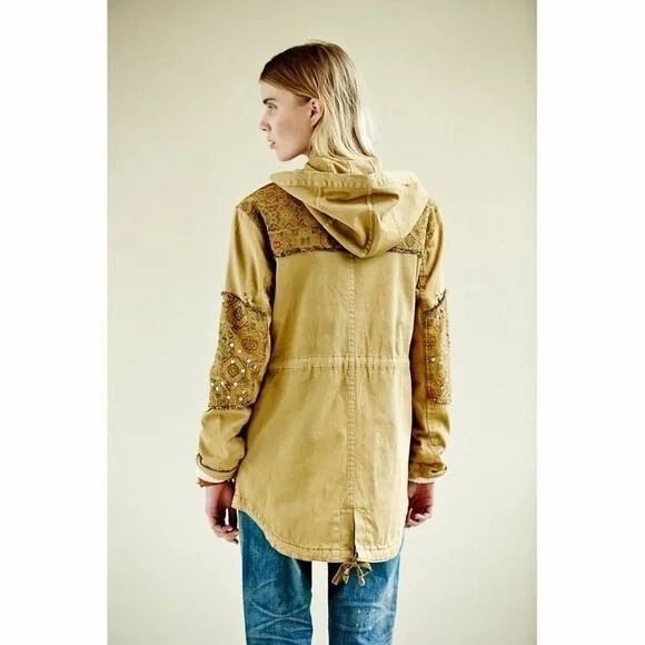 Free People Olive Patched Tapestry Drawstring Utility Jacket Size Large - Picture 1 of 16